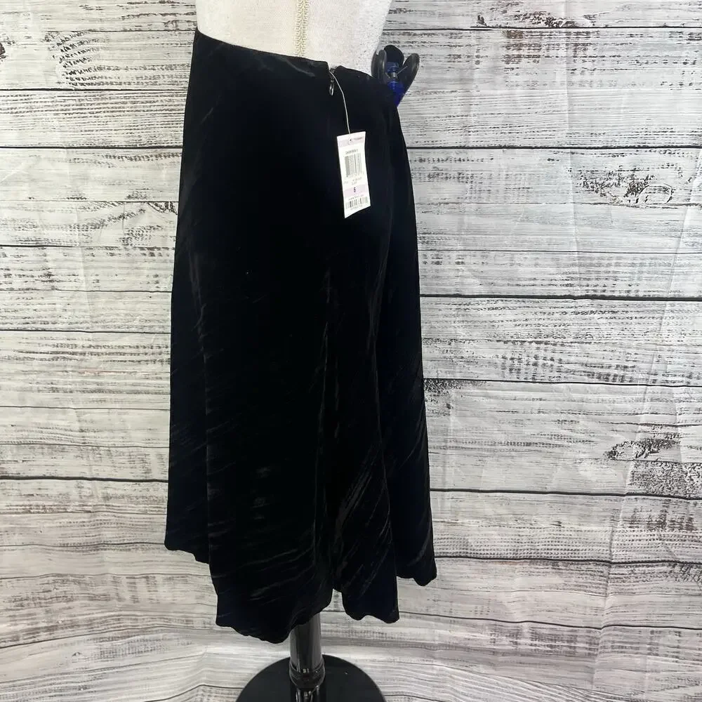 Style & Co Skirt size 6 Black Velveteen Bias Knee A Line Modest Party Cocktail